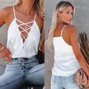 Cherish Love Satin Lace Up Cami Tank